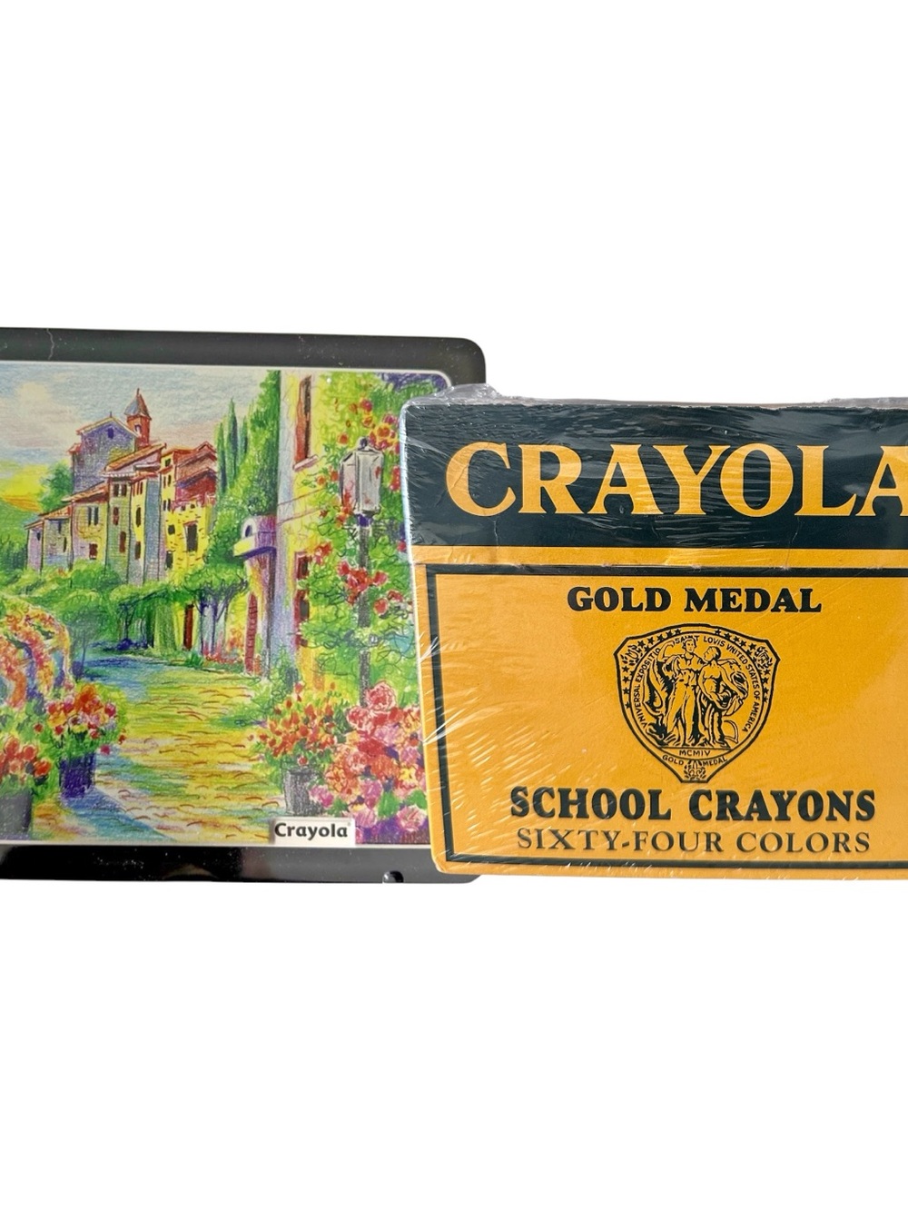 NEW Crayola Decorative Tin 23 Colored Pencils & USED ANNIVERSARY CRAYONS